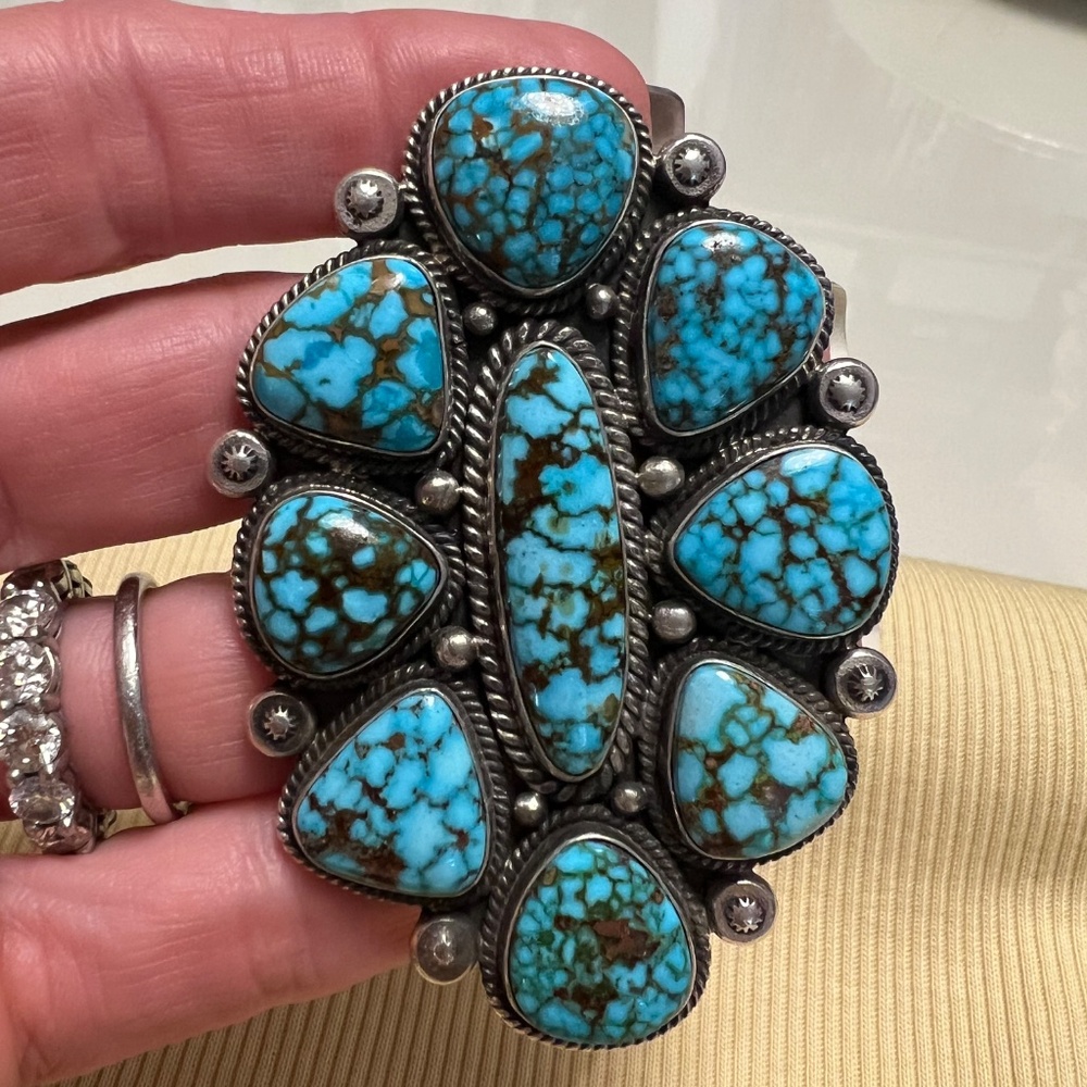 Tyler Brown Webbed Kingman Turquoise Cluster Ring | Sterling Silver | Adjustable